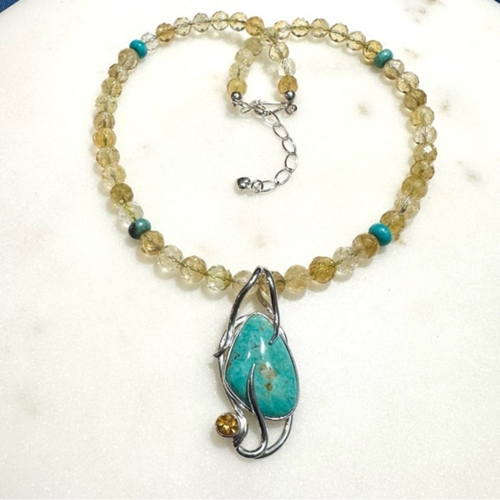 Jay King Turquoise & Citrine Sterling Silver Pendant with Citrine Bead Necklace